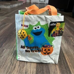 Sesame Street canvas Cookie Monster Trick or Treat Halloween tote bag NWT